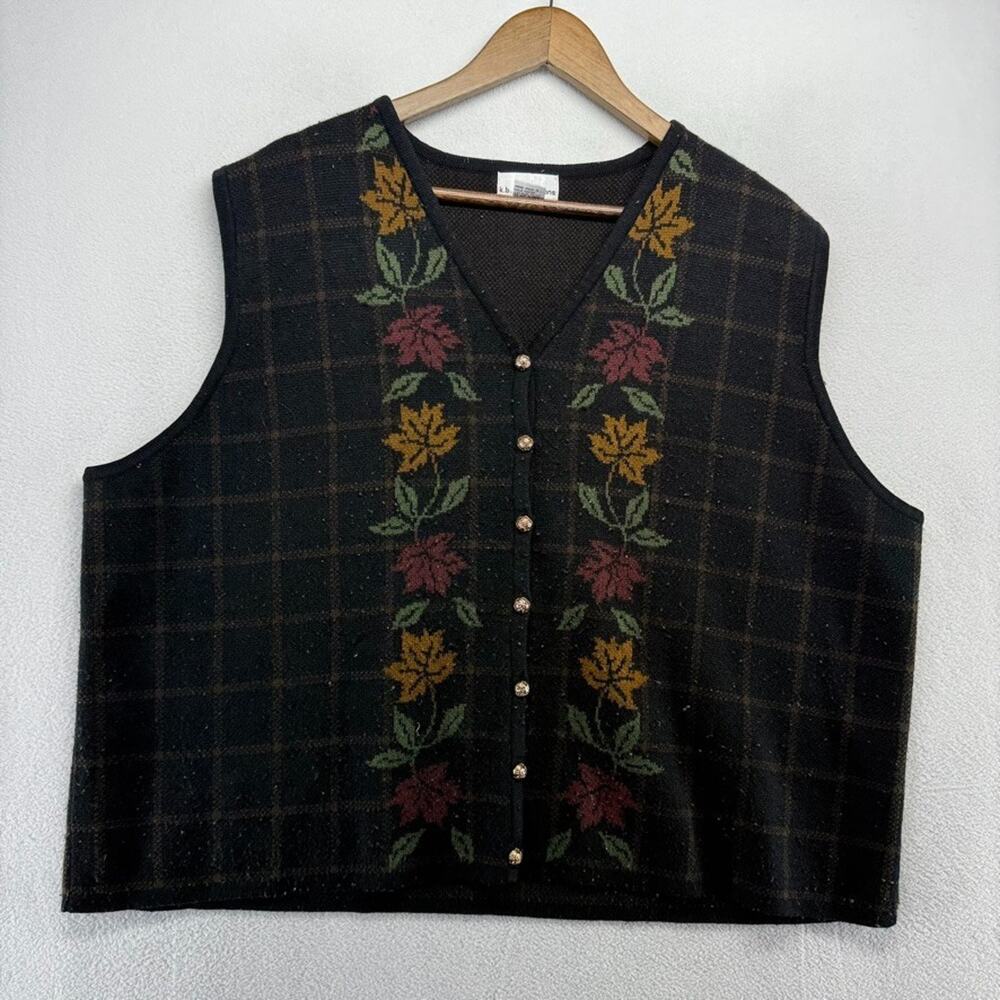 Vintage KB Collections Cardigan Sweater Women's 2X Black Knit Gold Buttons Fall